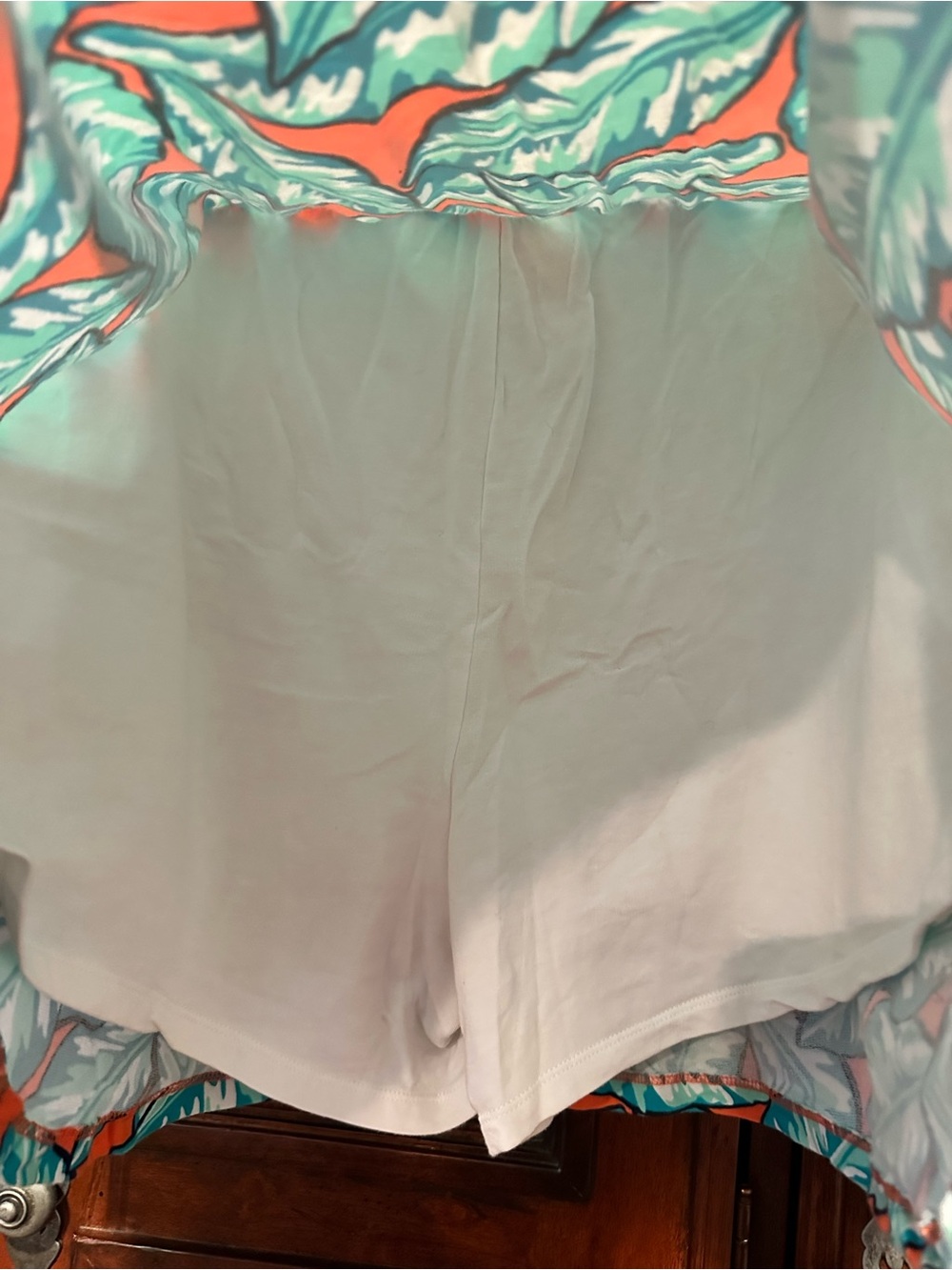 2X Cozy KNIT Vibrant Tropical Leaf Print Skirt with shorts SKORT - Orange & Teal - Picture 6 of 6